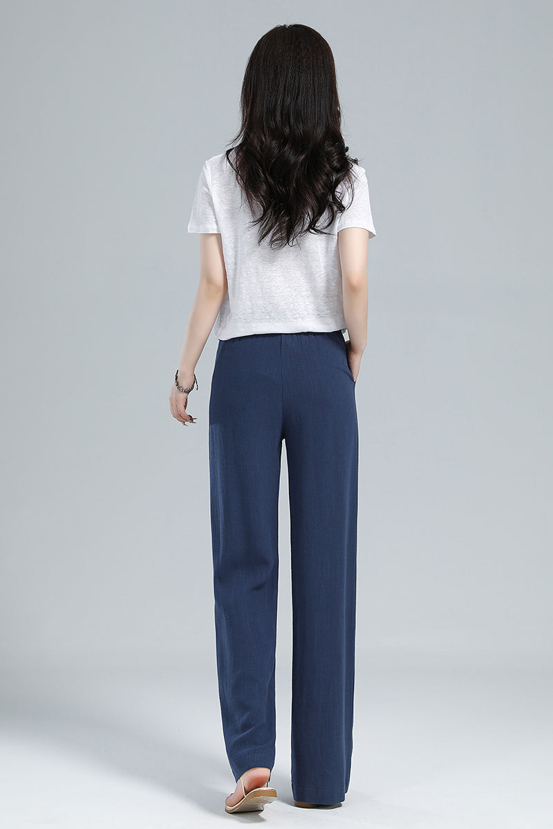 Casual Elastic Waist Linen Pants 3610