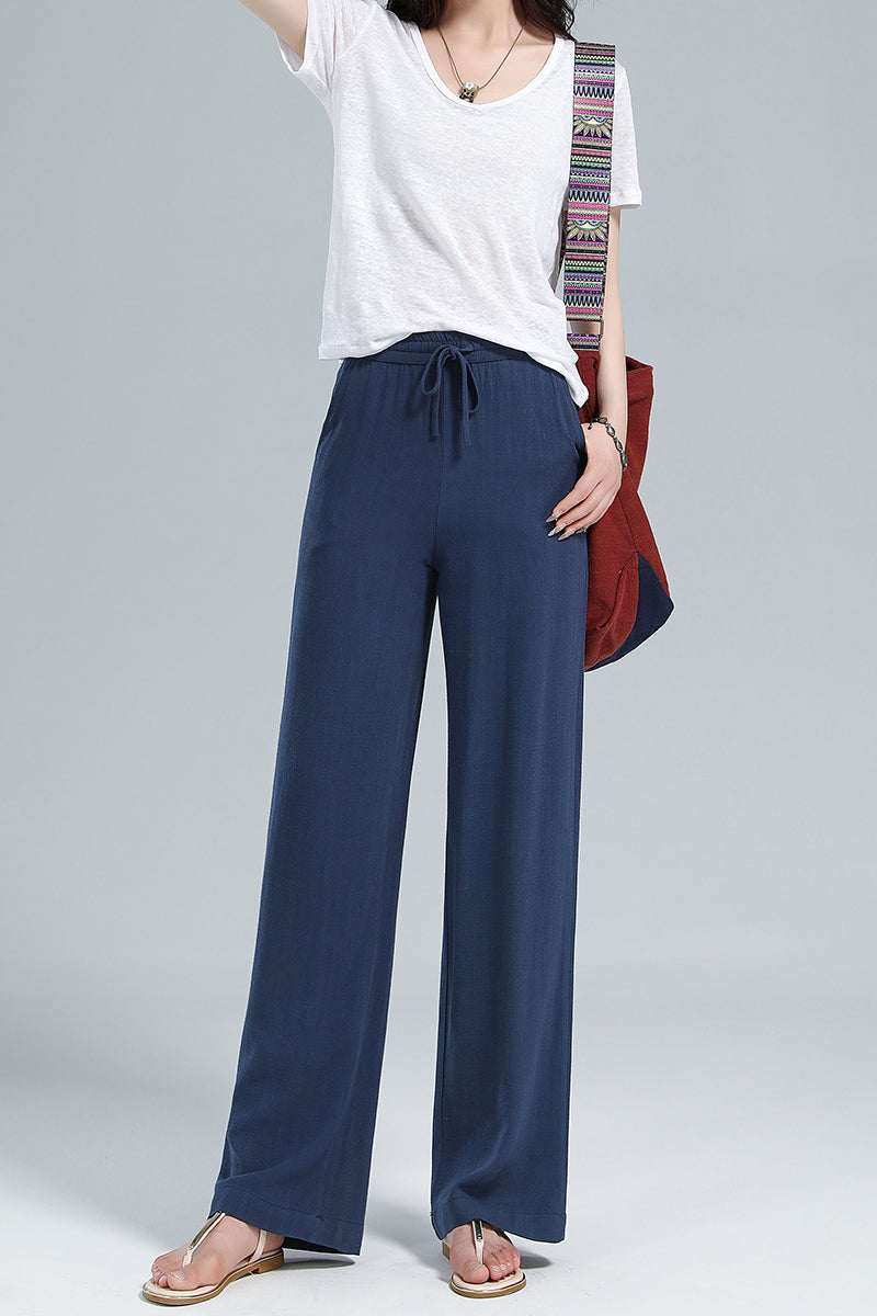 Casual Elastic Waist Linen Pants 3610