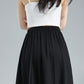 Elastic Waist Button Front Linen midi Skirt 3614