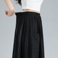 Elastic Waist Button Front Linen midi Skirt 3614