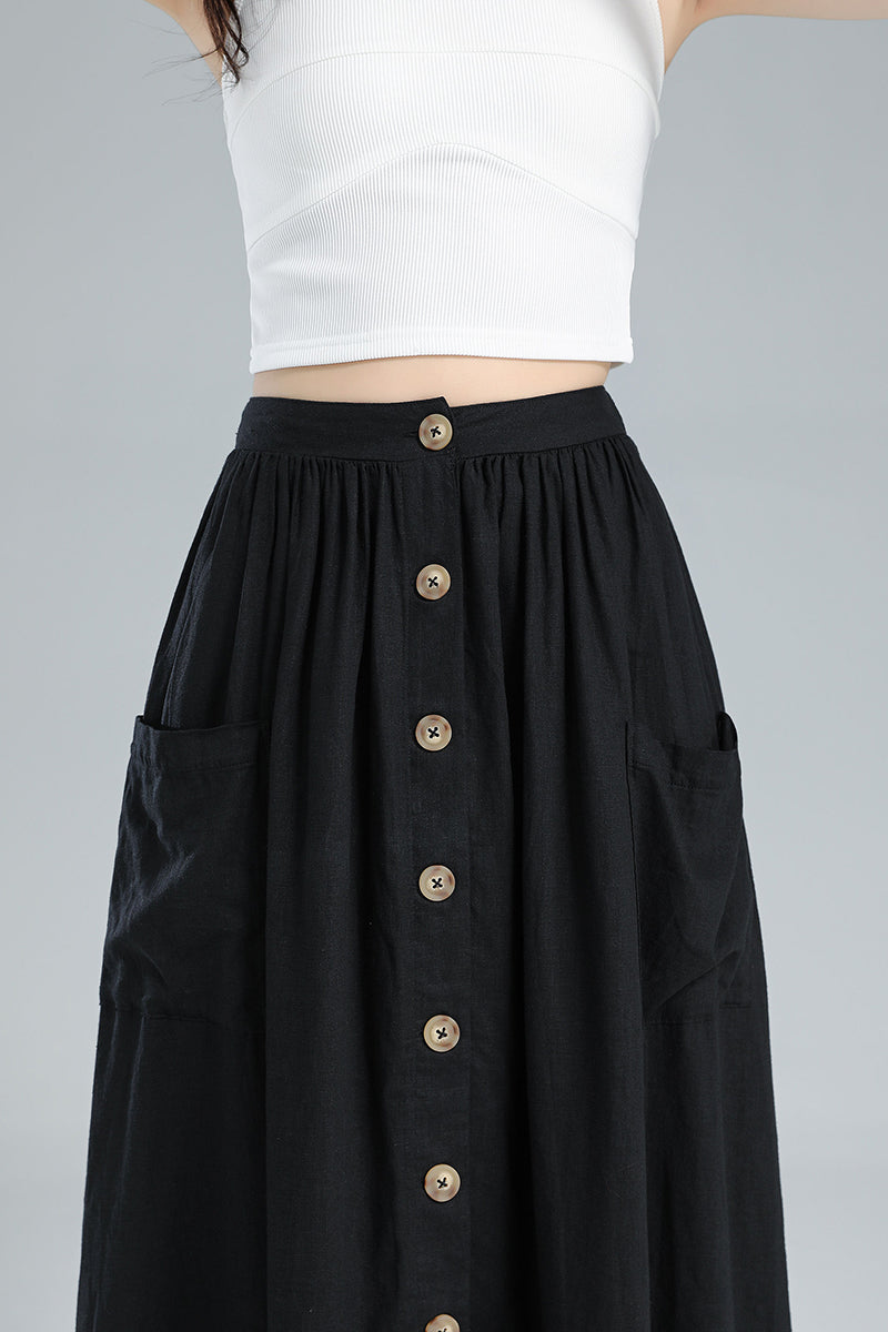 Button Front Midi Skirt
