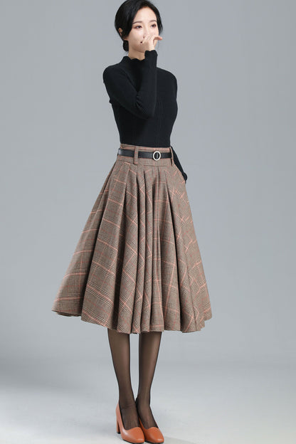 Women's Retro Plaid Wool Skirt Midi Handmade by Xiaolizi studio 3250