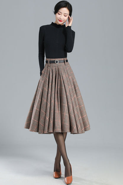 Women's Retro Plaid Wool Skirt Midi Handmade by Xiaolizi studio 3250