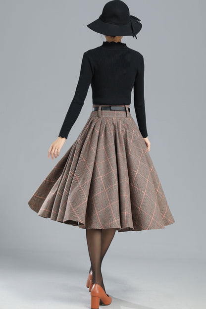 Women's Retro Plaid Wool Skirt Midi Handmade by Xiaolizi studio 3250