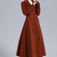 Rust Red Wool Maxi Coat – Statement Double Breasted Swing Overcoat 5495
