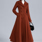 Rust Red Wool Maxi Coat – Statement Double Breasted Swing Overcoat 5495