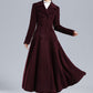 Burgundy wool coat, 1950s Long Wool Princess Coat 3239