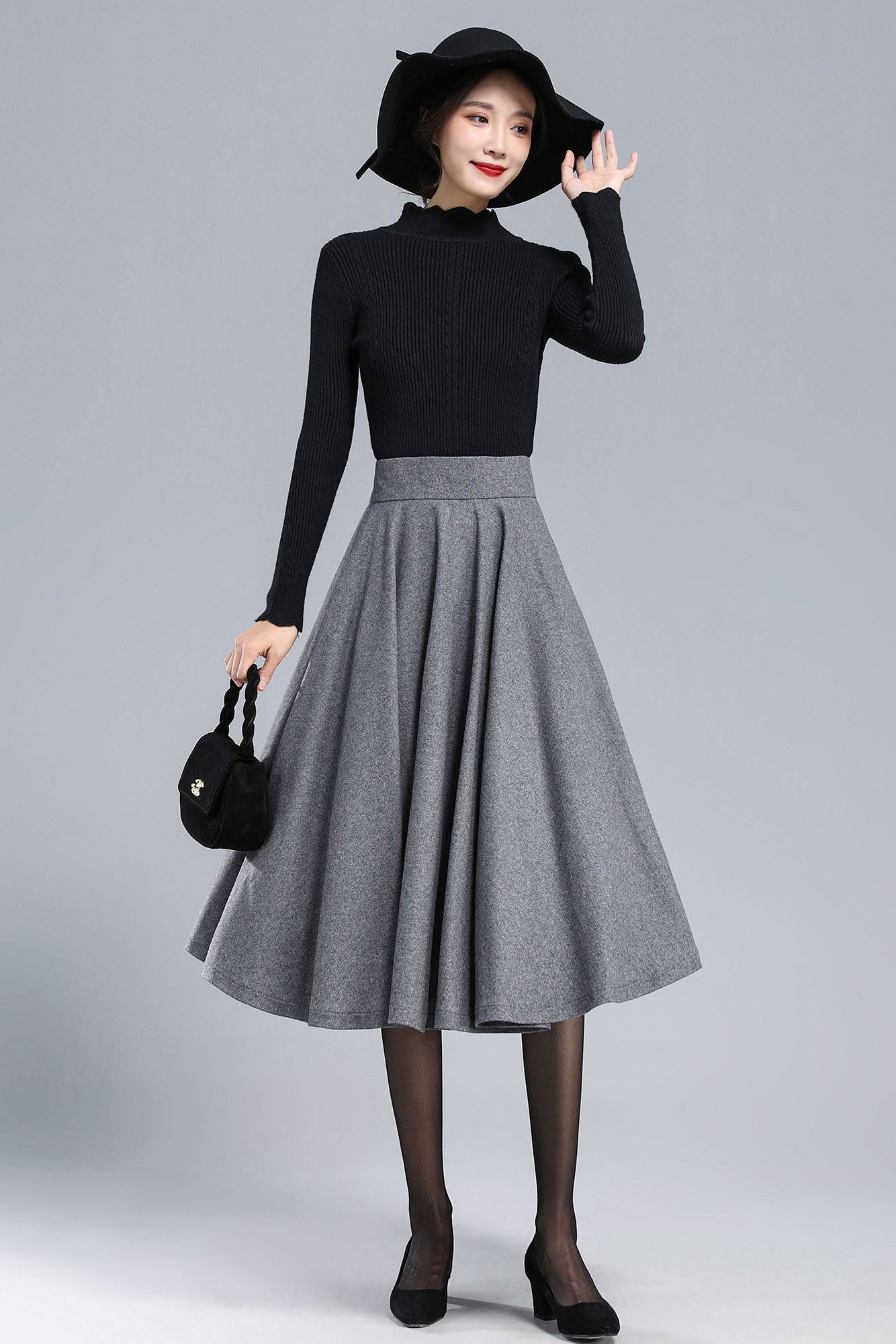 Pockets Solid Skirt, Minimalist Skirt 3168