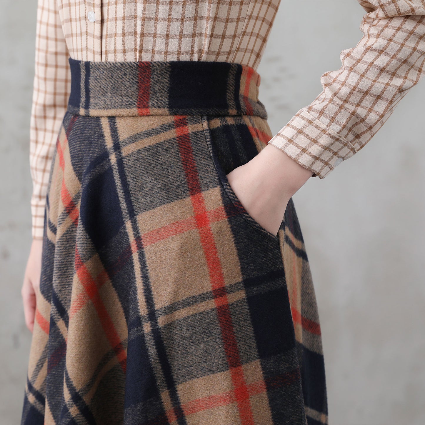 Handmade Women's Vintage Plaid Wool Long Skirt - Winter High Waist 5275