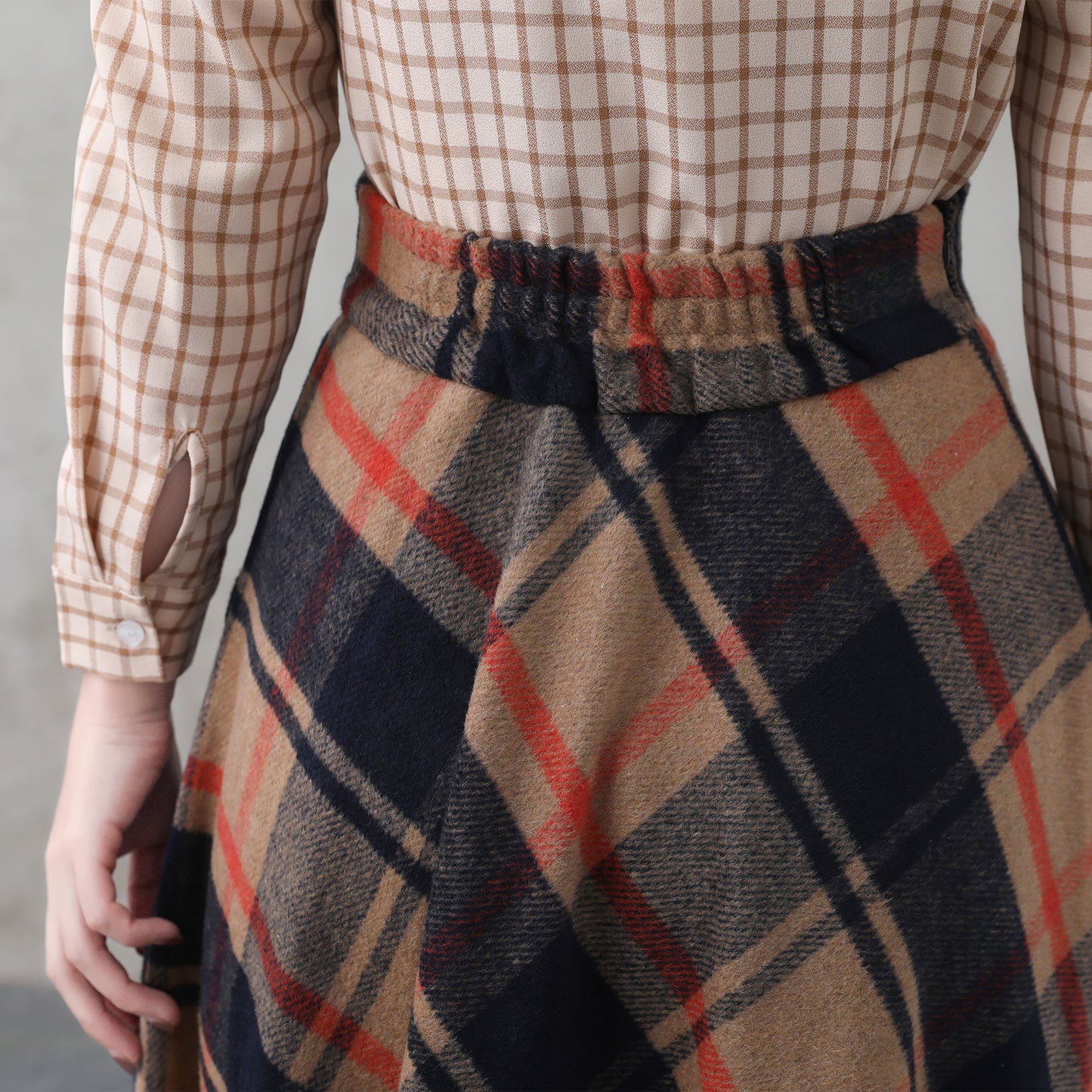 Handmade Women's Vintage Plaid Wool Long Skirt - Winter High Waist 5275