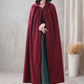 Red Linen Hooded Cloak – Handmade Vintage Cape with Influencer Picks 3288