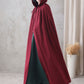 Red Linen Hooded Cloak – Handmade Vintage Cape with Influencer Picks 3288