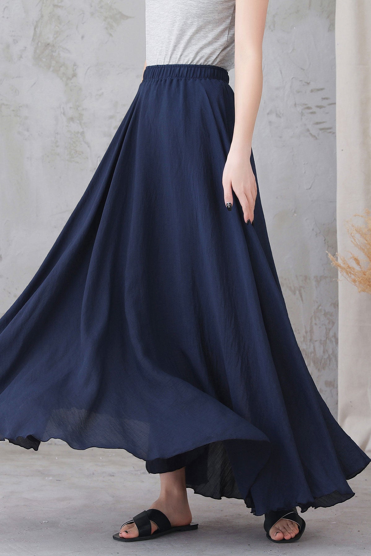 Navy Blue Linen Maxi Skirt 3299 Blue Custom Order