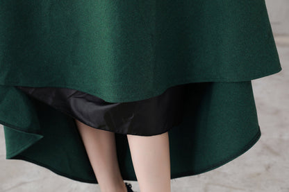 Handmade Wool Flared Maxi Skirt – Emerald Ankle Length with Pockets | Xiaolizi 3121