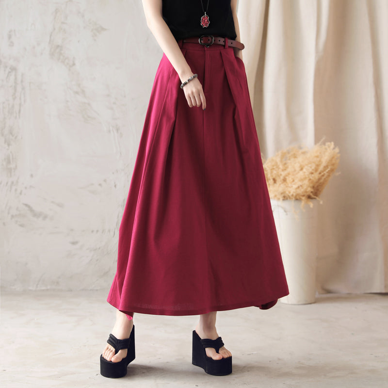 Women’s Linen Maxi Skirt – Red High Waist Handmade Long Skirt | Xiaolizi 2584