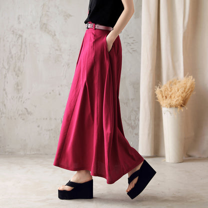 Women’s Linen Maxi Skirt – Red High Waist Handmade Long Skirt | Xiaolizi 2584