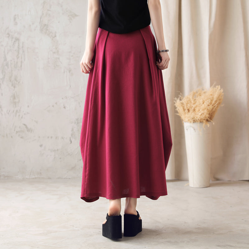 Women’s Linen Maxi Skirt – Red High Waist Handmade Long Skirt | Xiaolizi 2584