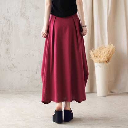 Women’s Linen Maxi Skirt – Red High Waist Handmade Long Skirt | Xiaolizi 2584