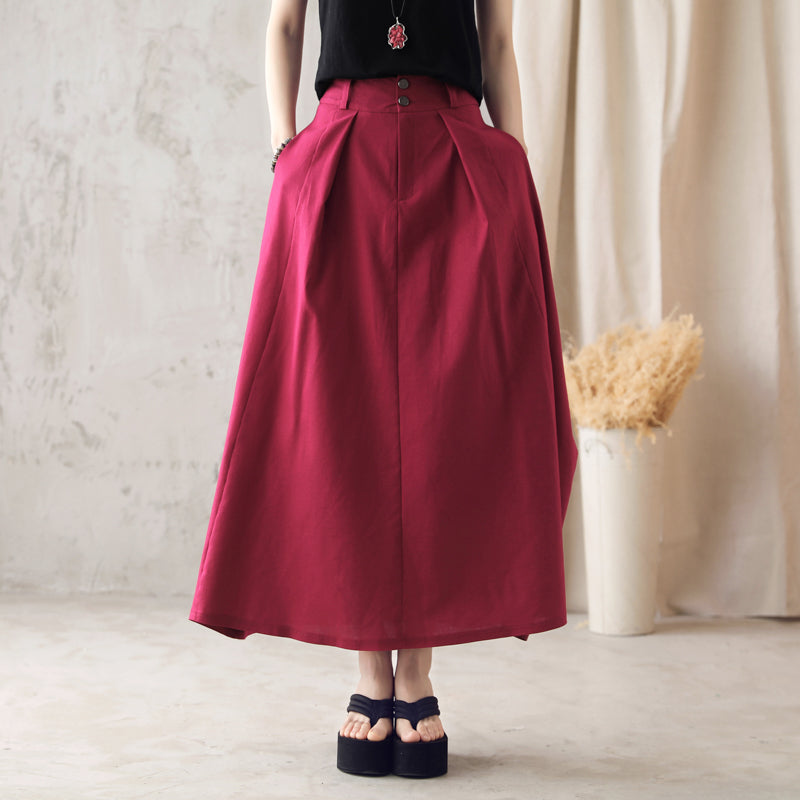 Women’s Linen Maxi Skirt – Red High Waist Handmade Long Skirt | Xiaolizi 2584