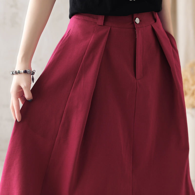 Women’s Linen Maxi Skirt – Red High Waist Handmade Long Skirt | Xiaolizi 2584