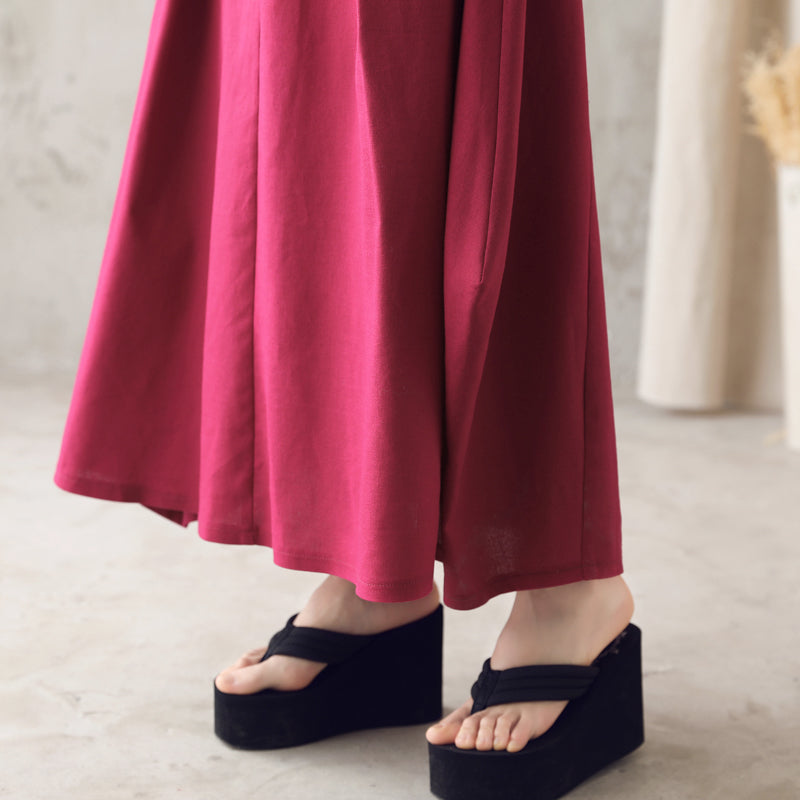 Women’s Linen Maxi Skirt – Red High Waist Handmade Long Skirt | Xiaolizi 2584