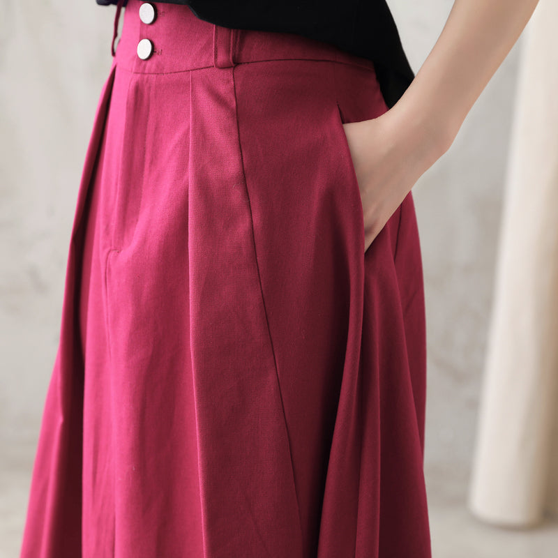 Women’s Linen Maxi Skirt – Red High Waist Handmade Long Skirt | Xiaolizi 2584