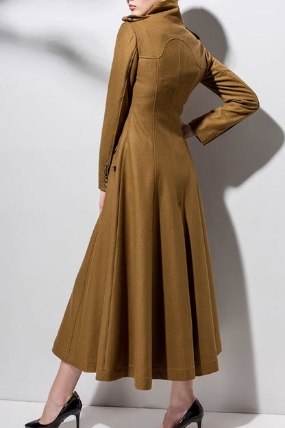Camel Wool Maxi Coat – Vintage Long Winter Overcoat with Pockets 4718