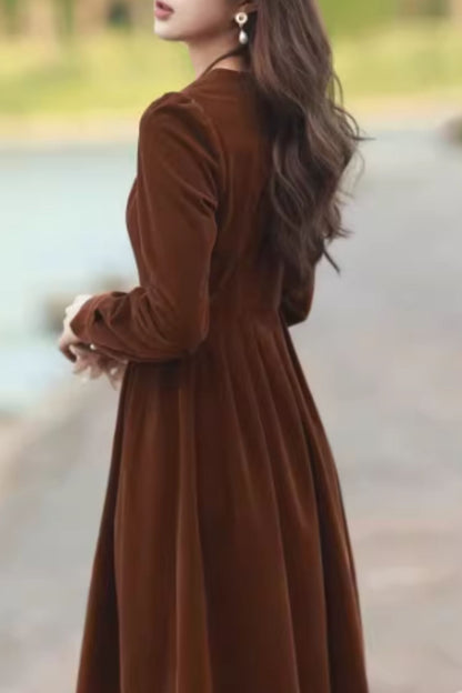 Prom knee length velvet dress women 4804