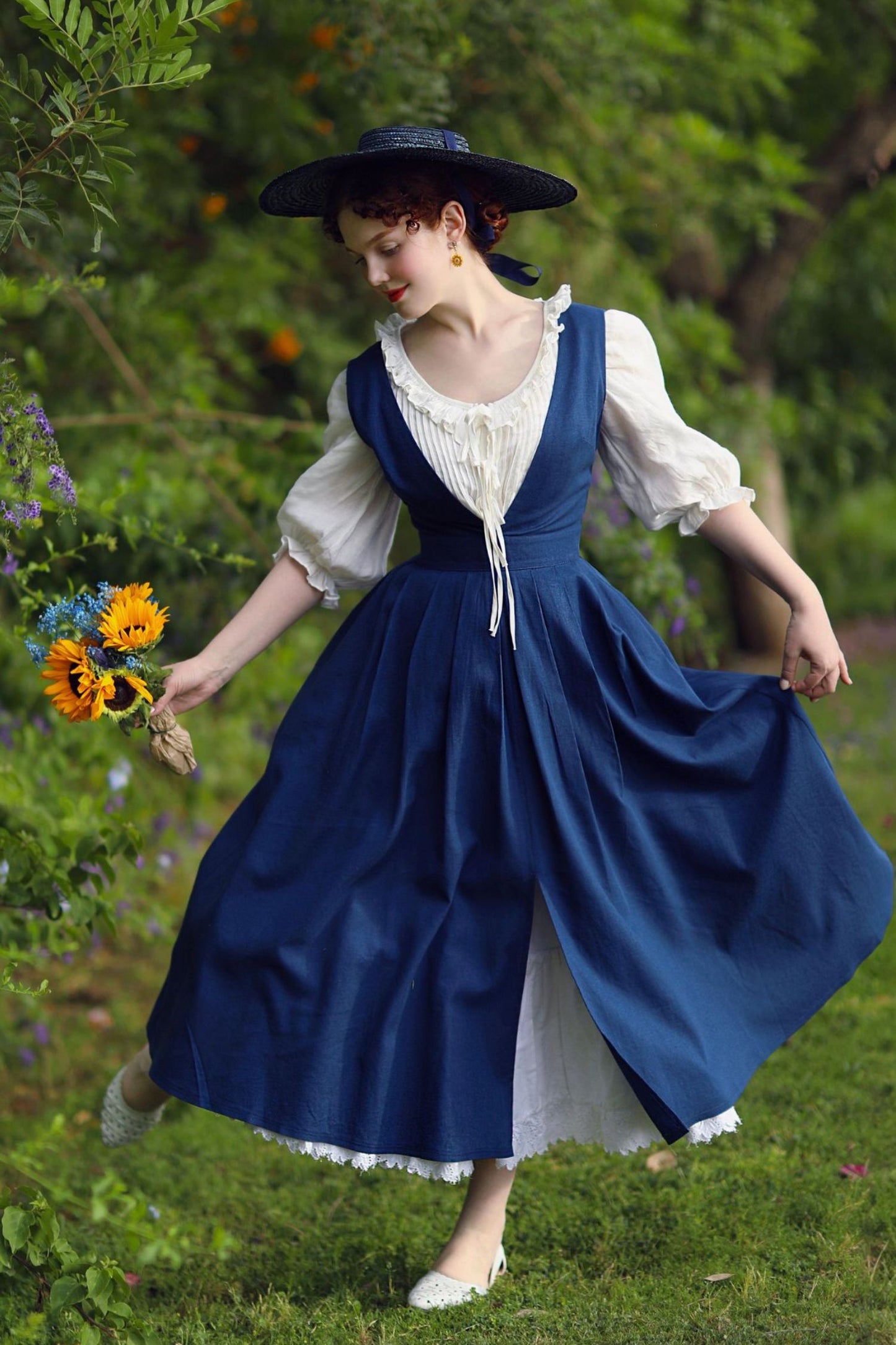 Blue Summer Linen Pinafore Apron Dress 5213