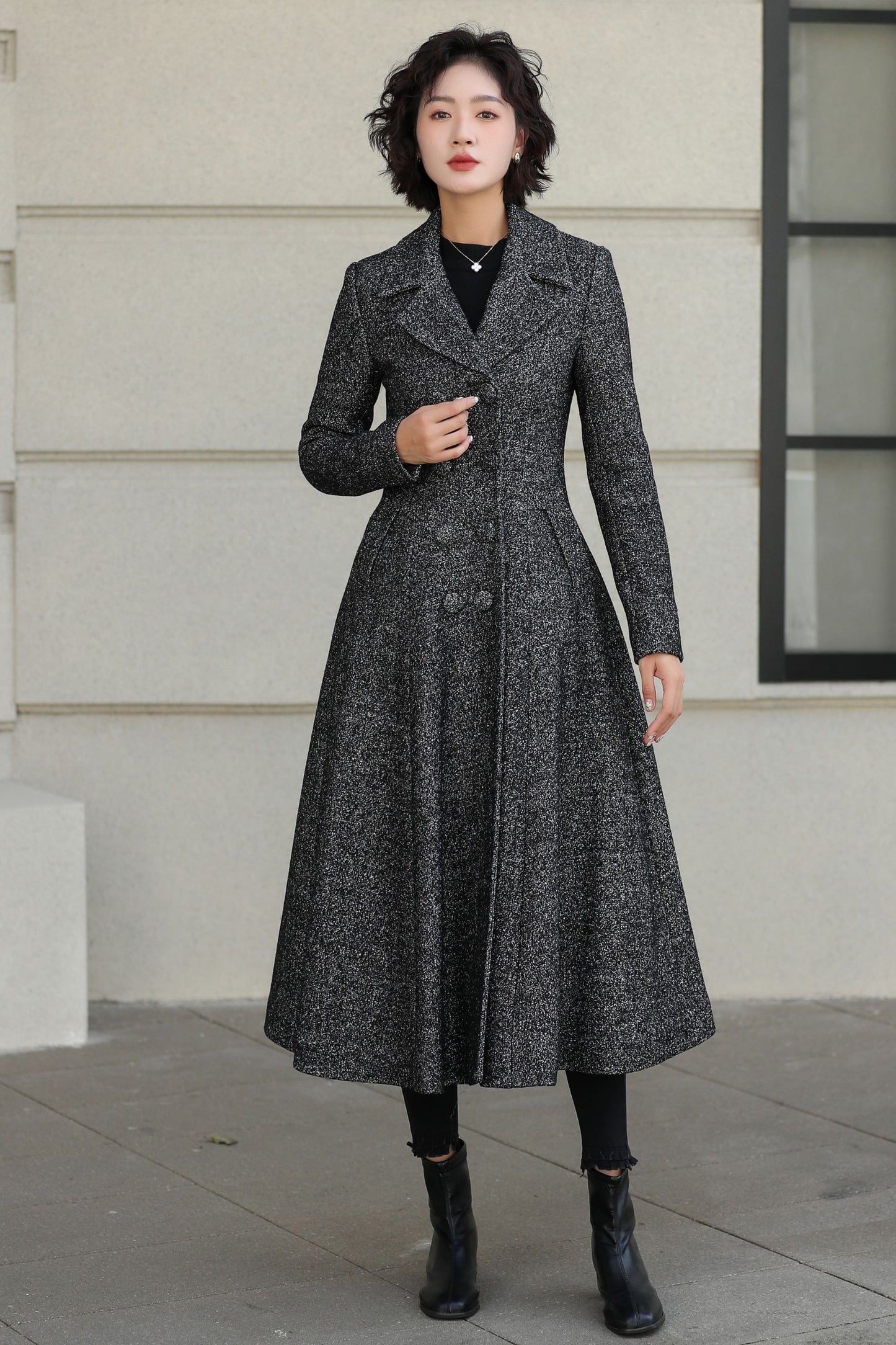 Long Wool Swing Coat – Vintage 1950s Double Breasted Overcoat 6528
