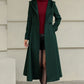 Green Hooded Wool Coat – Handmade Long Fit and Flare Double-Breasted Winter Overcoat for Women 6537