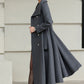Handmade Vintage Wool Coat – Gray Fit and Flare Belted Midi Winter Coat 6617