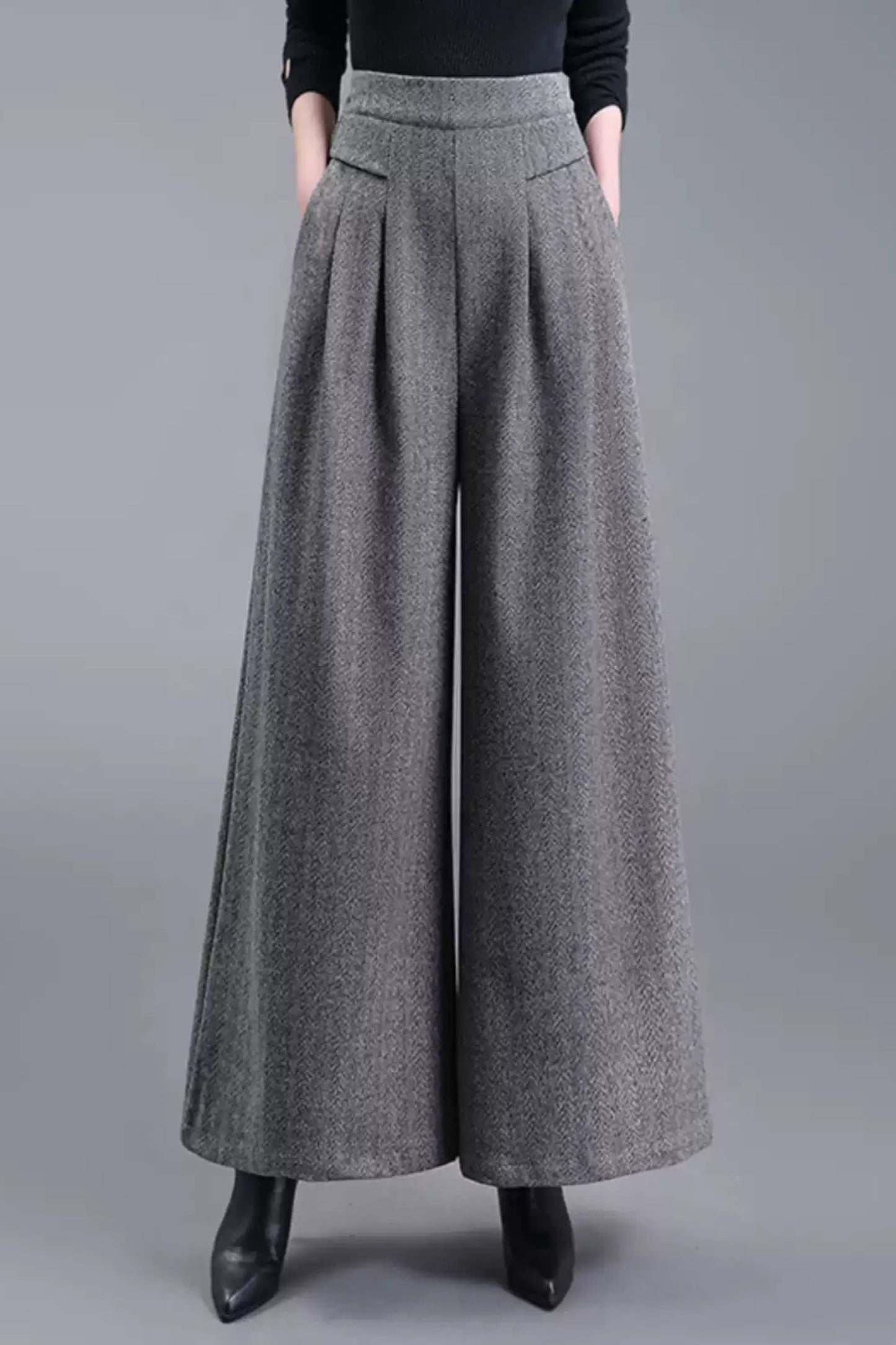 Wide leg wool pants with pockets 6227