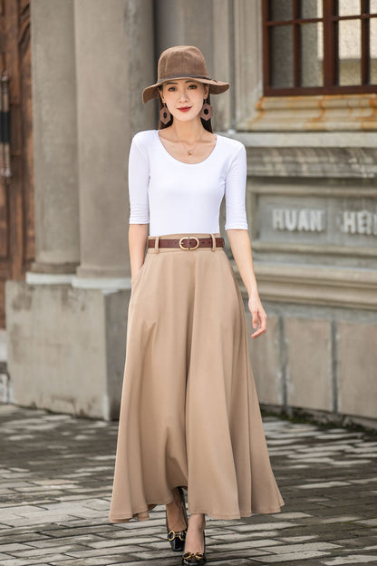Handmade Women's Beige High-Waisted Linen Maxi Skirt  2780