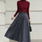 Handmade Vintage Wool Skirt – Gray Pleated A-Line Midi Skirt for Winter 6613