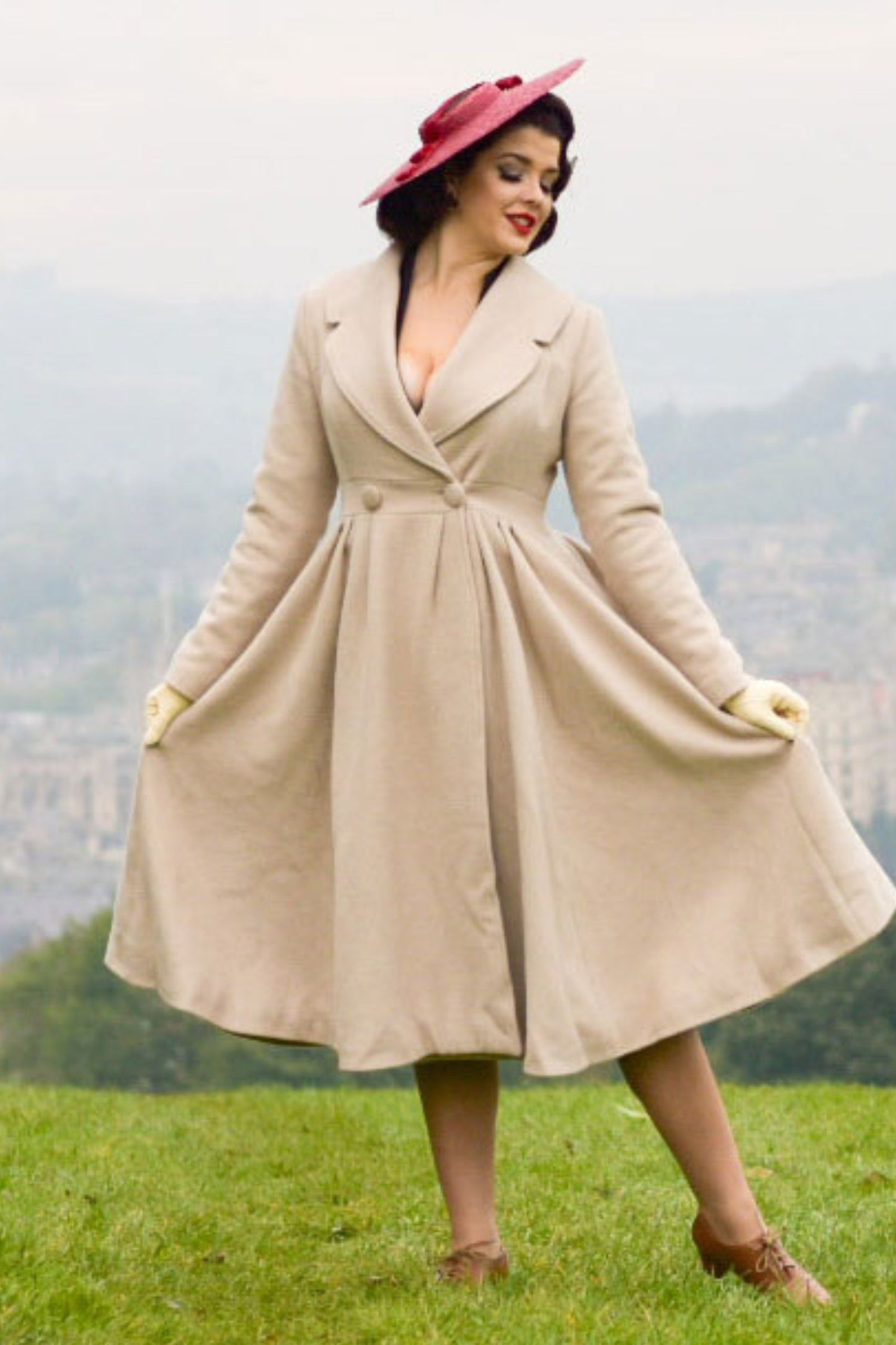 Vintage 50s Winter Beige Wool Princess Coat 3254