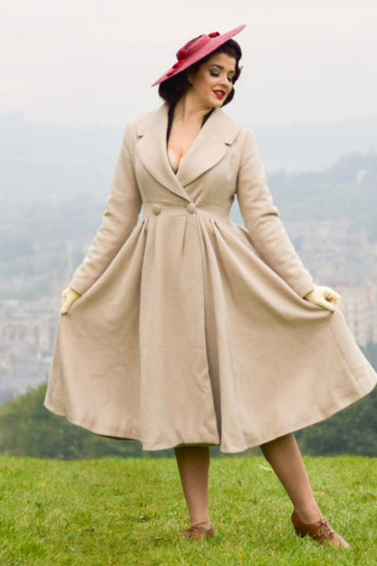 Elegant Beige Wool Blend Coat – Handmade Fit & Flare Winter Overcoat | Xiaolizi 3254