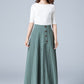 Green maxi A line summer linen skirt 1775