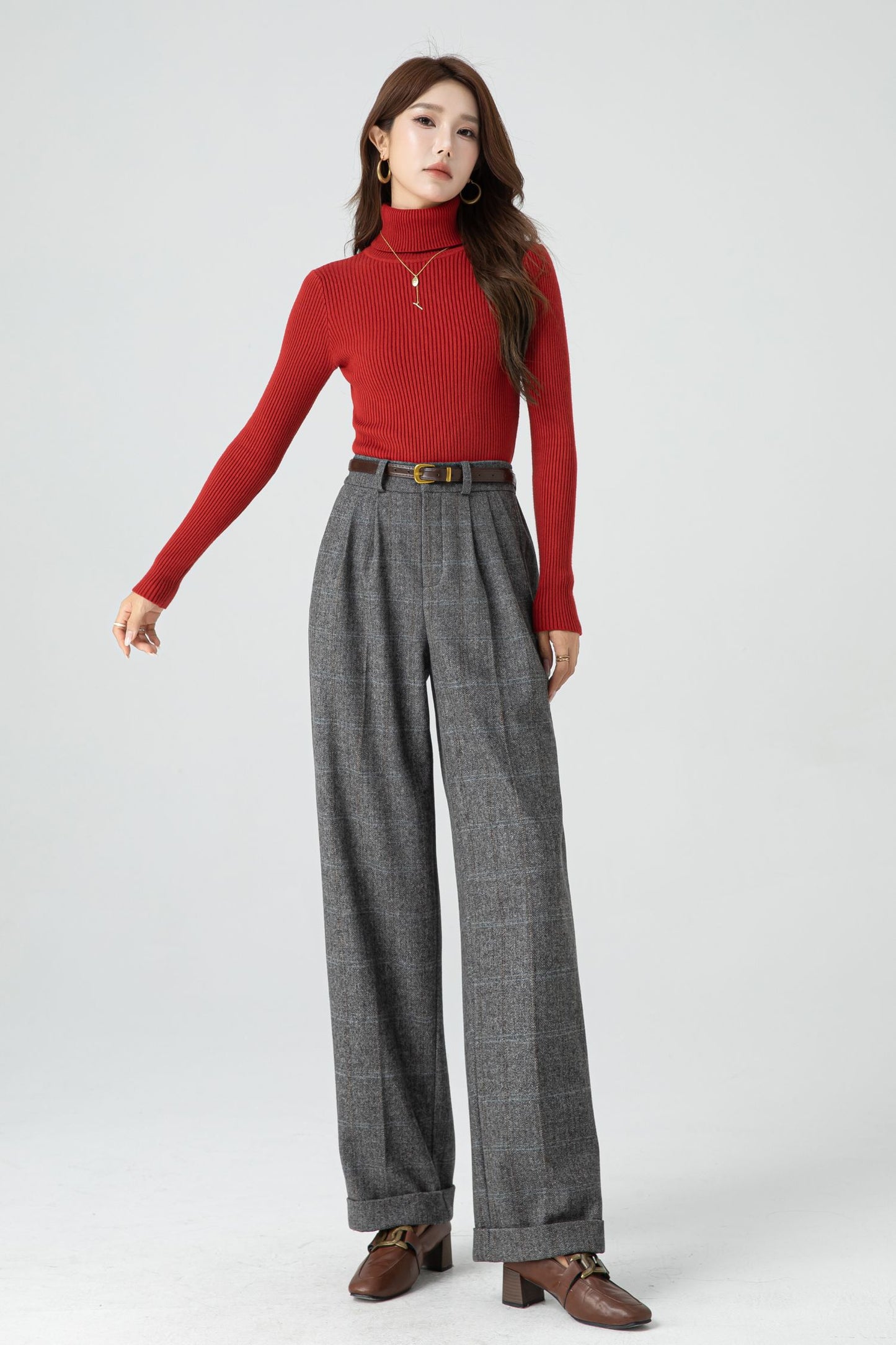 Wide leg winter long wool pants women 5320