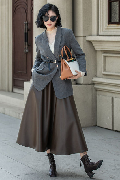 Charcoal Gray Wool Blazer – Vintage Double Breasted Winter Jacket coat with Pockets  5321