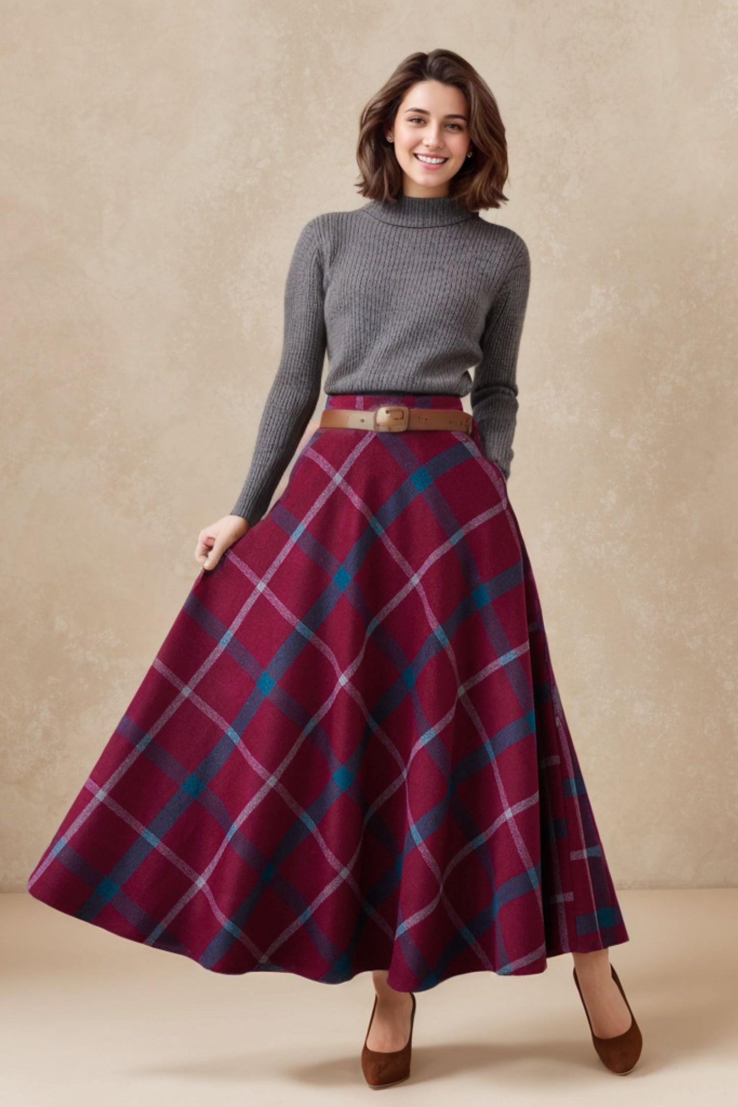 Long wool plaid skirt for women 5257