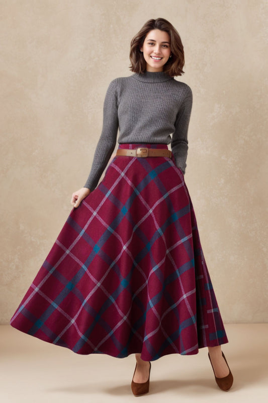 Long wool plaid skirt for women 5257