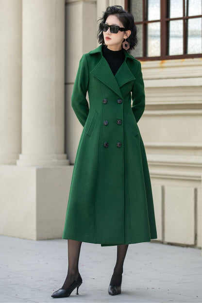 Double breasted green winter wool coat 5349