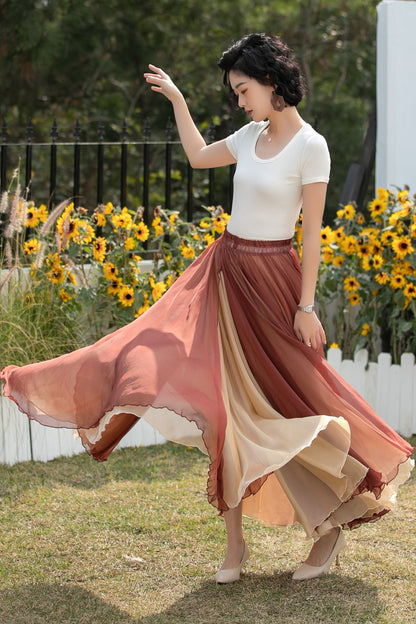 Xiaolizi Reversible Chiffon Maxi Skirt – Two Tone Full Circle 6687