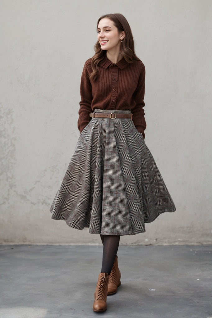 Plaid winter wool circle skirt 5306