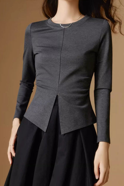 Gray long sleeves spring knit blouse 5779