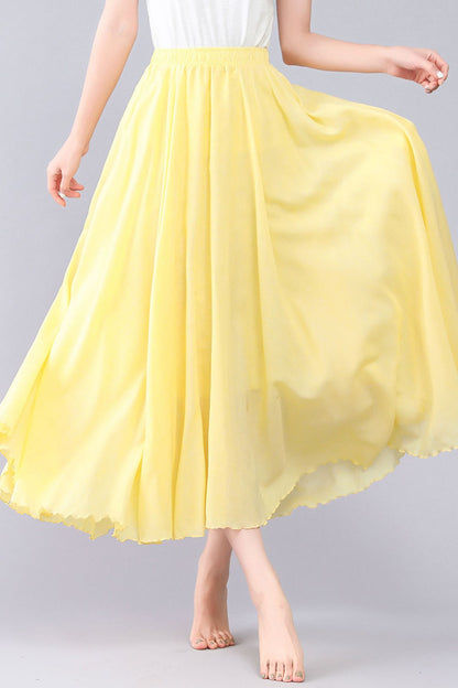 Yellow Cotton Summer Maxi Flowy Swing Skirt 3561