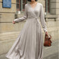 Long sleeves gray wrap linen dress 5672