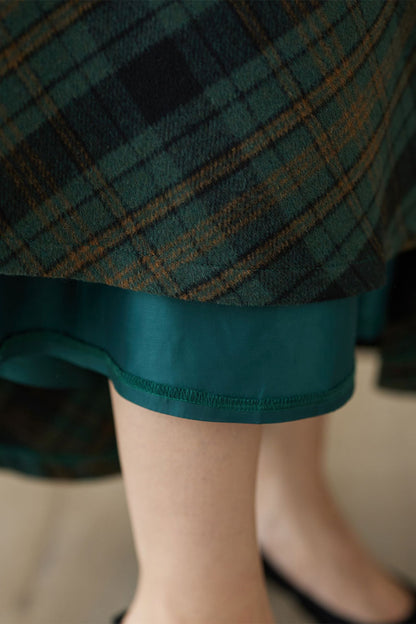 Green Wool Maxi Skirt - Plaid Flared Ankle-Length 4621