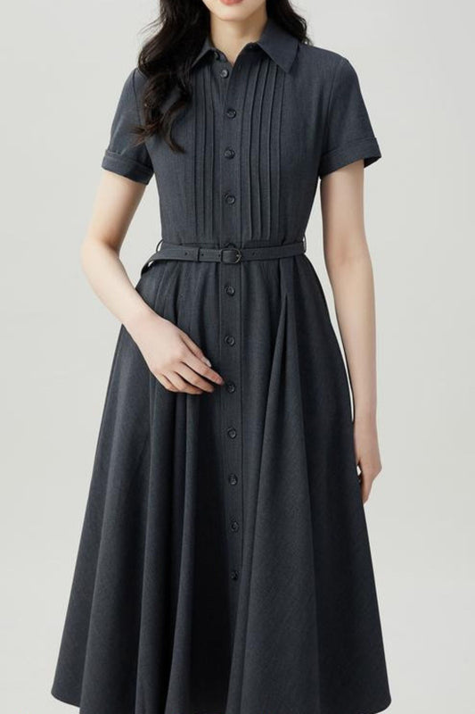 Button front summer midi shirt dress women HY0029